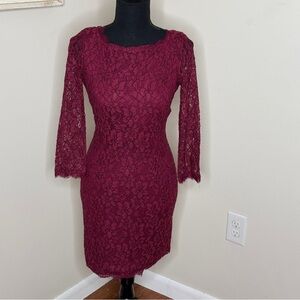 Diane Von Furstenberg Lace Sheath Dress Wine Size 2/XS
